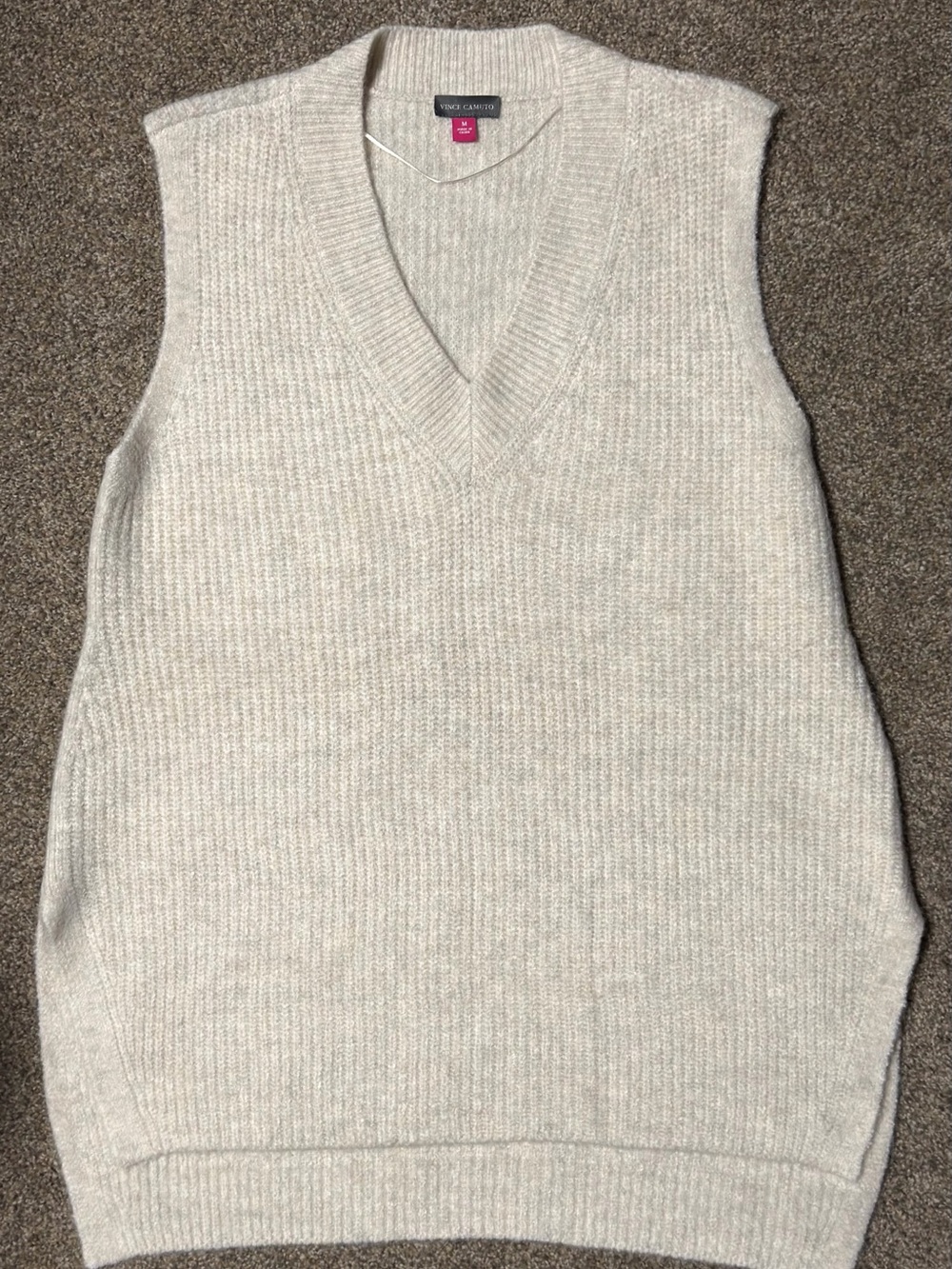 Vince Camuto Cream Ribbed V-Neck Sweater Vest